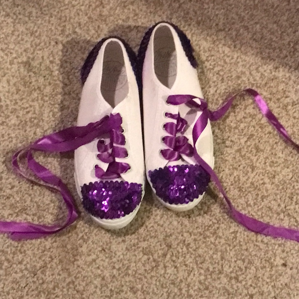 Purple and white sequin shoes
